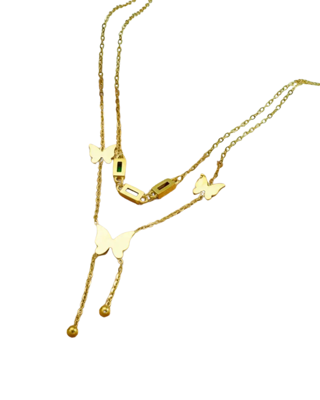 Gold Plated Elegant Charm Rhinestone Butterfly Double Laye