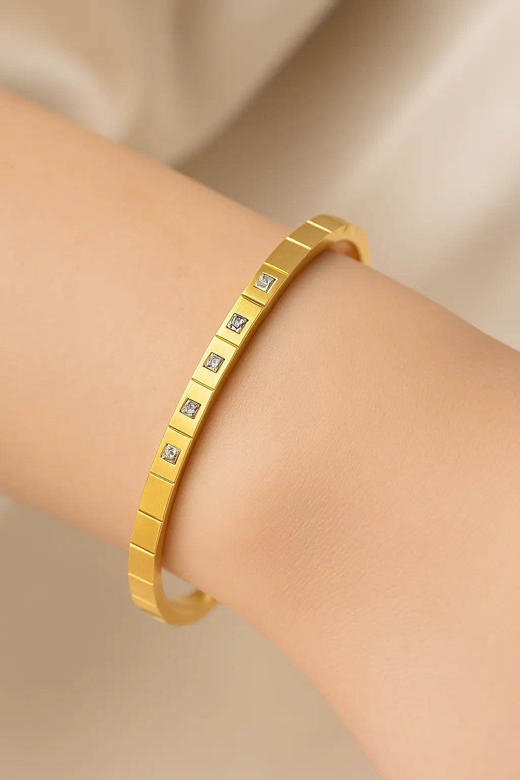 Geometric Gold Crystal Bangle