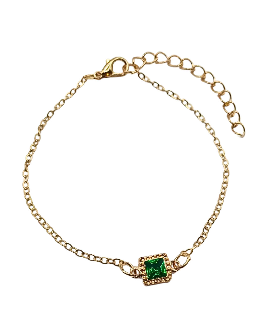 Square Green Stones Chain Bracelet