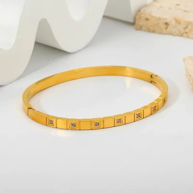 Geometric Gold Crystal Bangle